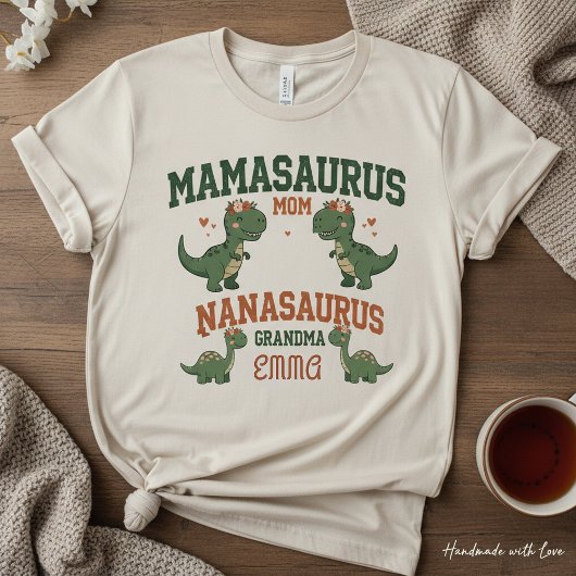 Mamasaurus & Nanasaurus Personalized Dinosaur Tri-Blend Shirt