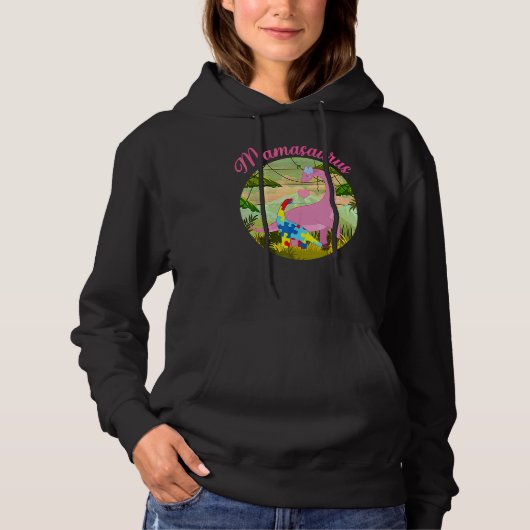 Mamasaurus T Rex Dinosaur Mama Saurus Autism Aware Hoodie (Voorkant)