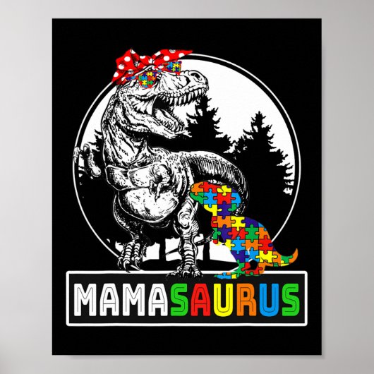 Mamasaurus T Rex Dinosaur Mama Saurus Autism Aware Poster (Voorkant)