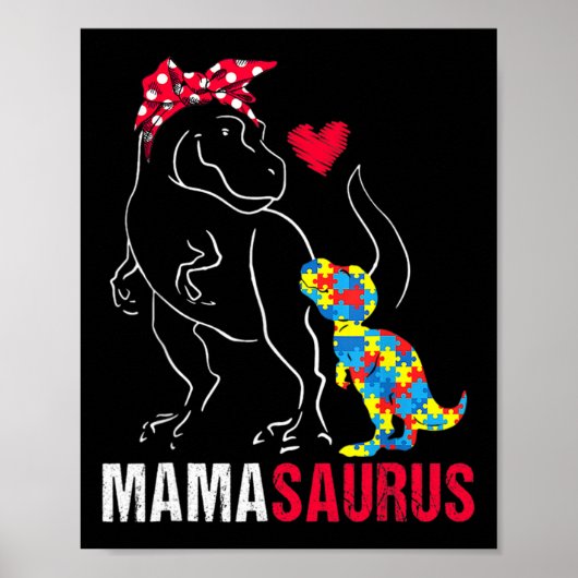 Mamasaurus T Rex Dinosaur Mama Saurus Autism Aware Poster (Voorkant)