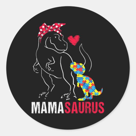 Mamasaurus T Rex Dinosaur Mama Saurus Autism Aware Ronde Sticker (Voorkant)