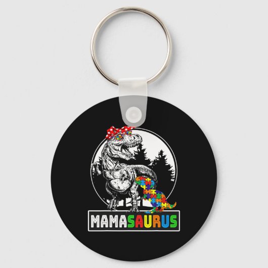 Mamasaurus T Rex Dinosaur Mama Saurus Autism Aware Sleutelhanger (Voorkant)