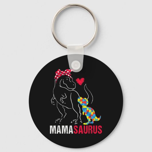 Mamasaurus T Rex Dinosaur Mama Saurus Autism Aware Sleutelhanger (Voorkant)