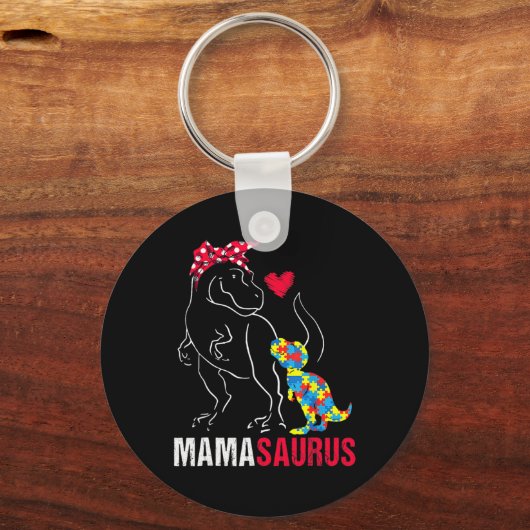 Mamasaurus T Rex Dinosaur Mama Saurus Autism Aware Sleutelhanger (Voorkant)