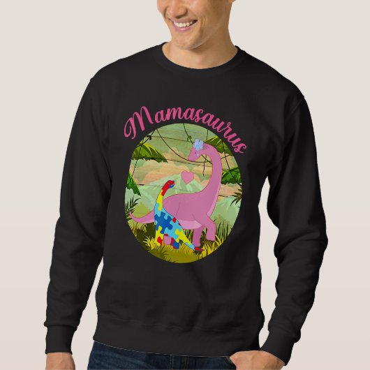 Mamasaurus T Rex Dinosaur Mama Saurus Autism Aware Trui (Voorkant)