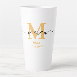 Mamaw Elegant Script Monogram Sunny Yellow  Latte Mok