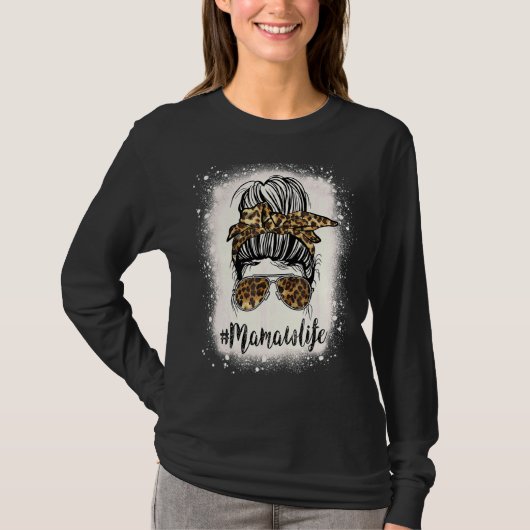 Mamaw Life Leopard Bleaching Moederdag Messy Bun T-shirt (Voorkant)