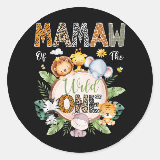 Mamaw of the Wild One 1st Birthday Safari Oerwoud  Ronde Sticker