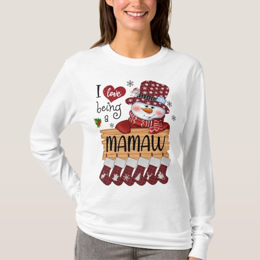 Mamaw Snowman Ik hou van een mamaw Kerstfeest grap T-shirt (Voorkant)
