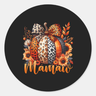 Mamaw Thanksgiving Leopard Pompoen Zonnebloem Coqu Ronde Sticker