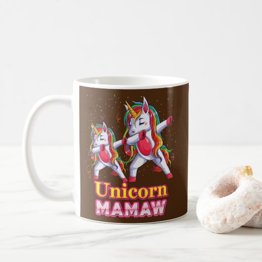 Mamaw Unicorn Dabbing Magical Family Matching Koffiemok (Met donut)