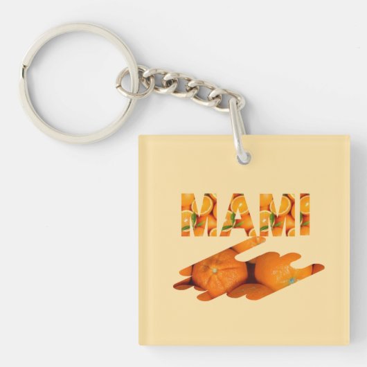 MAMI Oranje Typografie Kunst Sleutelhanger (voorkant)