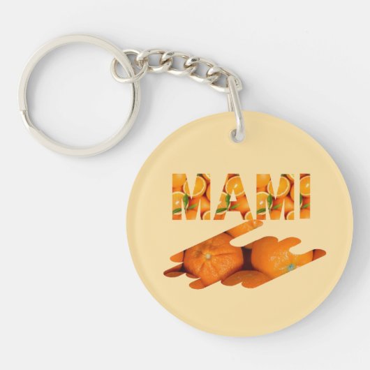 MAMI Oranje Typografie Kunst Sleutelhanger (Voorkant)