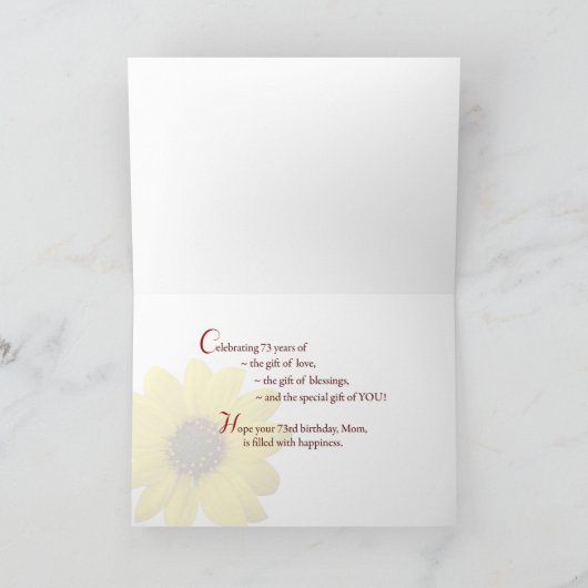 Mamma, 73ste Verjaardag, de Bloemen van Podia Kaart (Binnen)