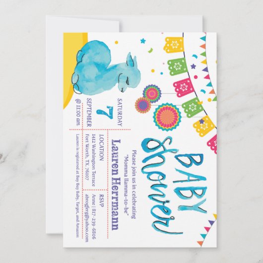 Mamma Llama Baby shower Uitnodiging (Voorkant)