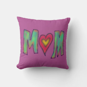 MAMMA met Hart Handgetekend Paars Kussen