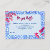 Mamma Mia Blue Tile Pink Flower Diaper Raffle Game Informatiekaartje (Voorkant)