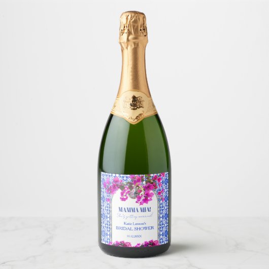 Mamma Mia Bruidsfeest Wijnlabel Sparkling Wijnetiket (Voorkant)