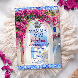 Mamma Mia Greek Island Pink Flowers Disco Birthday Kaart