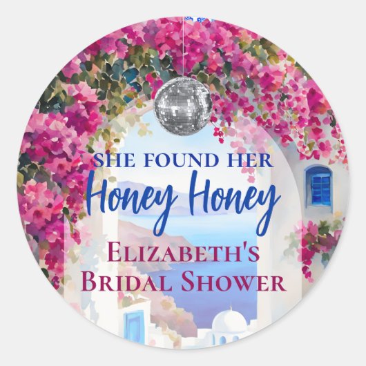 Mamma Mia Griekse discobal Blauwe Tegels Bedankt Ronde Sticker (Voorkant)