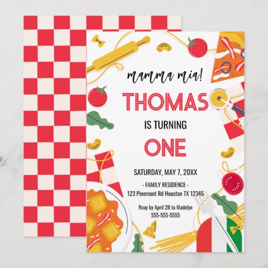mamma mia! Italian Birthday Party Invitation Kaart (Voorkant / Achterkant)