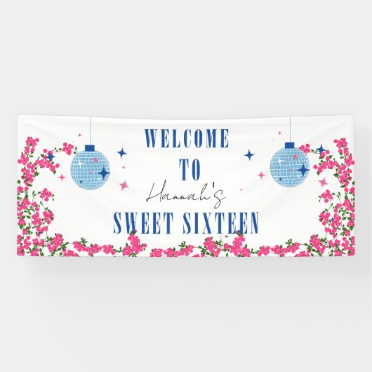 Mamma Mia Santorini Blauwe Tegel bougainvillea 16e Spandoek (Horizontaal)