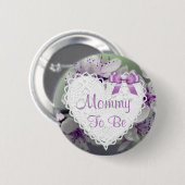 Mamma om Paarse bloesems Baby shower Button te zij (Voorkant /achterkant)