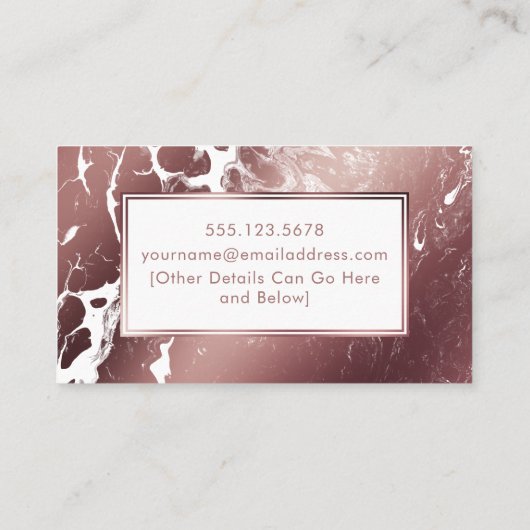 Mammie-afspeelkaart in Roos Gold en witte marmer Contactkaartje (Achterkant)