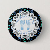 Mammie als Button blauw en zwart Baby shower (Voorkant)
