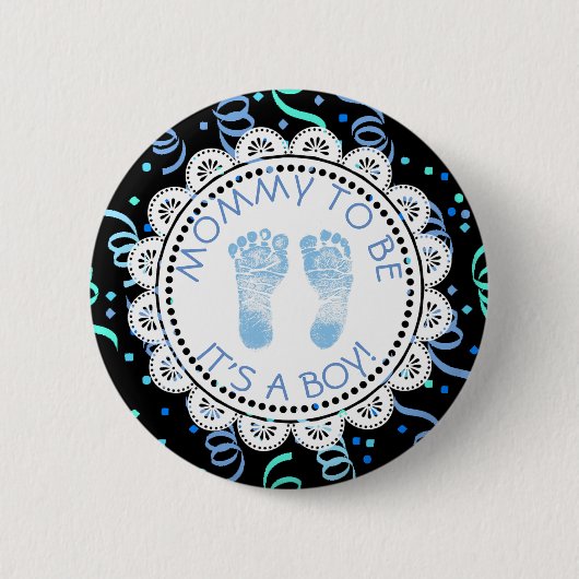 Mammie als Button blauw en zwart Baby shower (Voorkant)