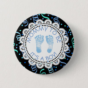 Mammie als Button blauw en zwart Baby shower