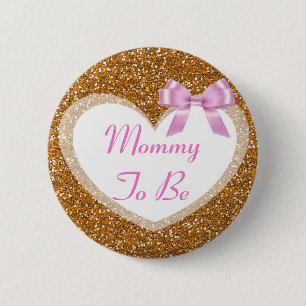 Mammie als Button voor goud en roze Baby shower