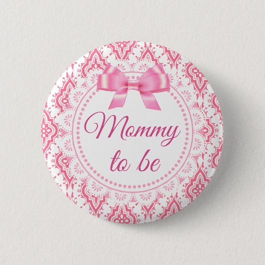 Mammie als roze Bow Lacey Baby shower Button (Voorkant)