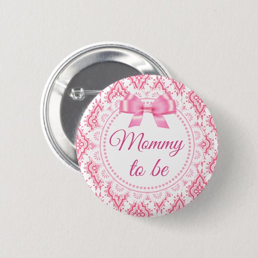 Mammie als roze Bow Lacey Baby shower Button (Voorkant /achterkant)