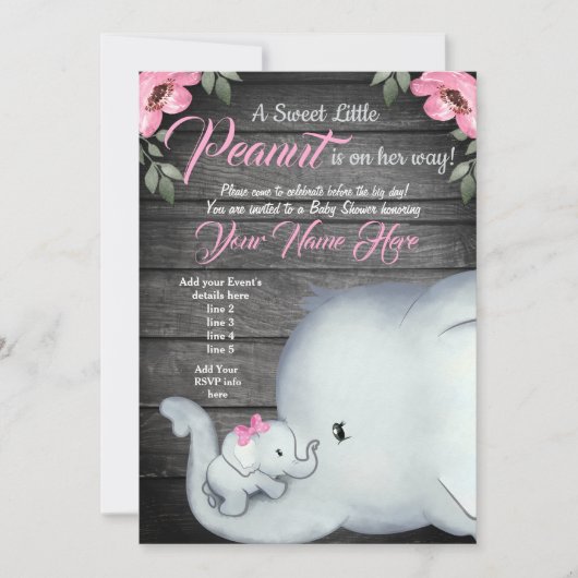 Mammie Baby Elephant Baby shower Invitation, rusti Kaart (Voorkant)