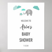 Mammie Baby Elephant Clouds Baby shower Welkom Poster (Voorkant)