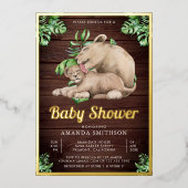 Mammie Baby Lion Cub Oerwoud Baby shower Gold Folie Uitnodiging (Voorkant)