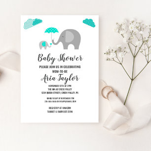 Mammie Baby olifant met Baby shower van wolken Kaart