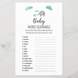Mammie Baby olifant met wolken Word Scramble Game Flyer