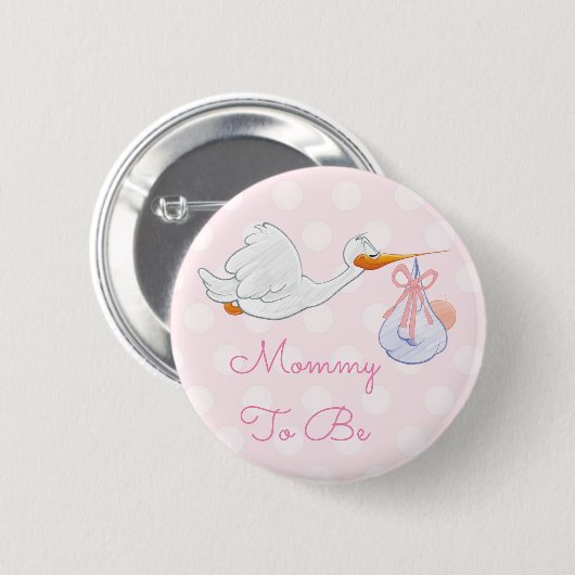 Mammie Baby shower Button Pink Stork (Voorkant /achterkant)