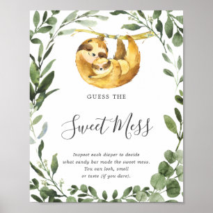 Mammie Baby Sloth Baby shower raadt de zoete Mess Poster