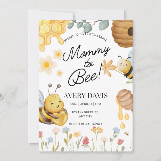 Mammie bijen babyshower uitnodiging (Voorkant)