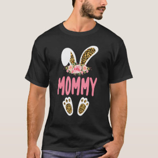 Mammie Bunny Leopard Print Flowers familie Pasen D T-shirt