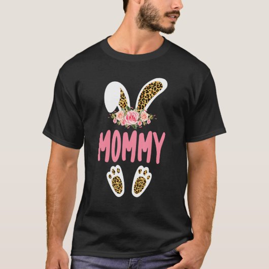 Mammie Bunny Leopard Print Flowers familie Pasen D T-shirt (Voorkant)