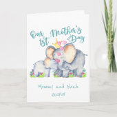 Mammie en Baby Elephant Blauwgroen 1e Moederdag Ka Feestdagen Kaart (Voorkant)