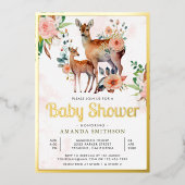 Mammie en Baby Floral Deer Baby shower Gold Folie Uitnodiging (Voorkant)