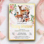 Mammie en Baby Floral Deer Baby shower Gold Folie Uitnodiging