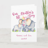 Mammie en Baby olifant Roze Kaart van de eerste Mo (Voorkant)
