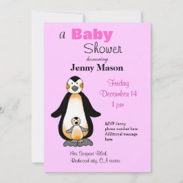 Mammie en baby pinguïn, baby shower kaart