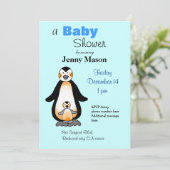 Mammie en baby pinguïn, baby shower kaart (Staand voorkant)